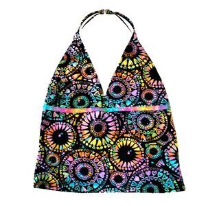 Girls Size 16.5 Tankini Swimsuit Top V Neck Halter Multicolor Beach Pool